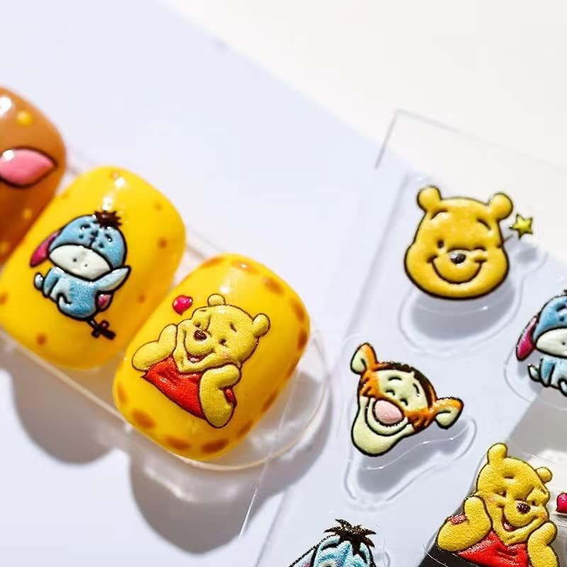 Cute Nail Stickers 5D Embossed Cartoon Bear Nail Stickers Kawaii Animal Self-Adh