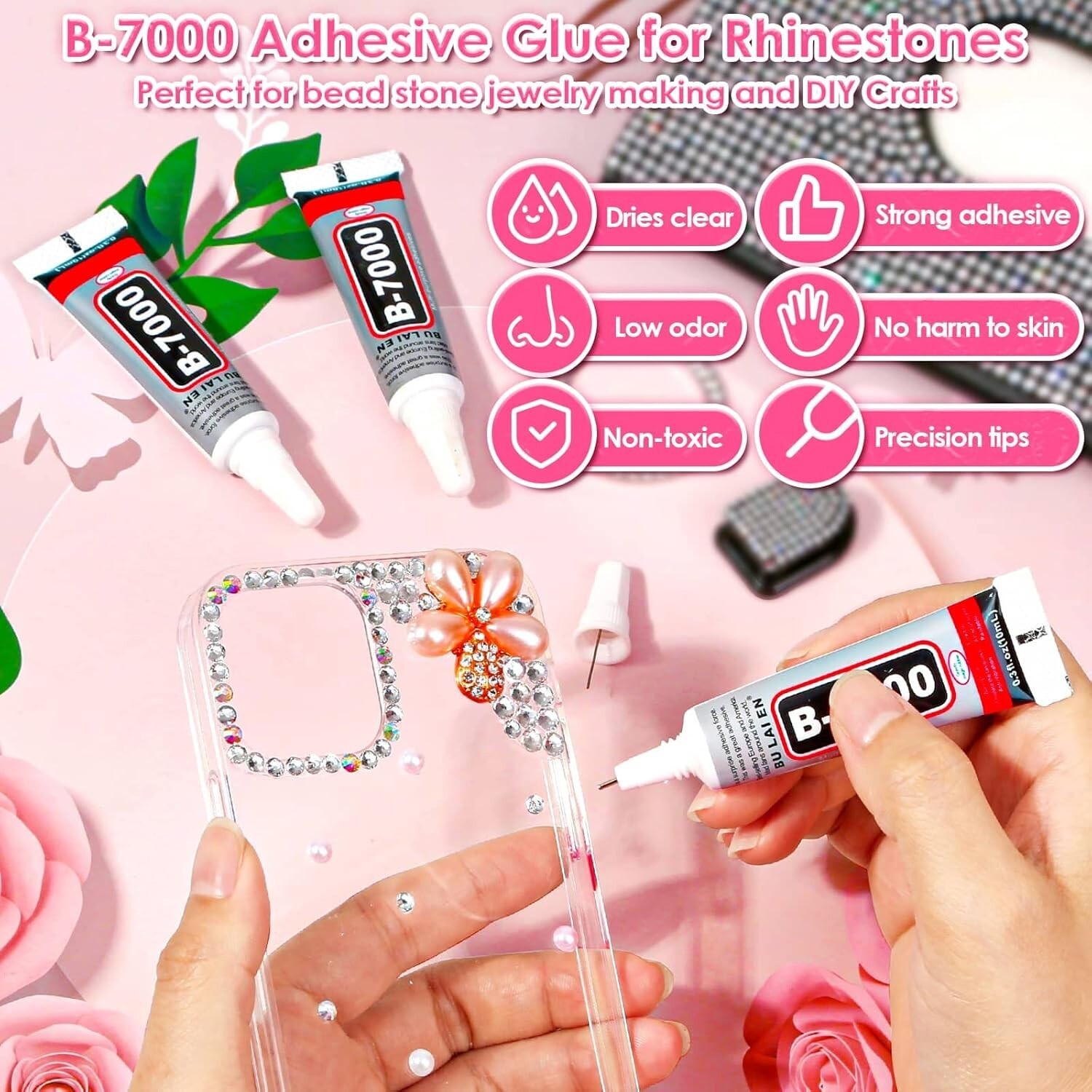 2100Pcs Crystal Glass Rhinestone with Tweezer Clear Glue For DIY Nail Art Fabric