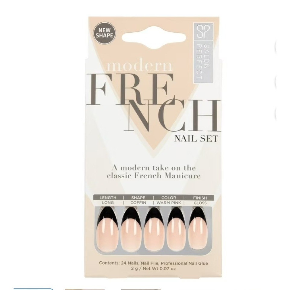 Salon Perfect Modern French Long Coffin Warm Pink Gloss Nail Set