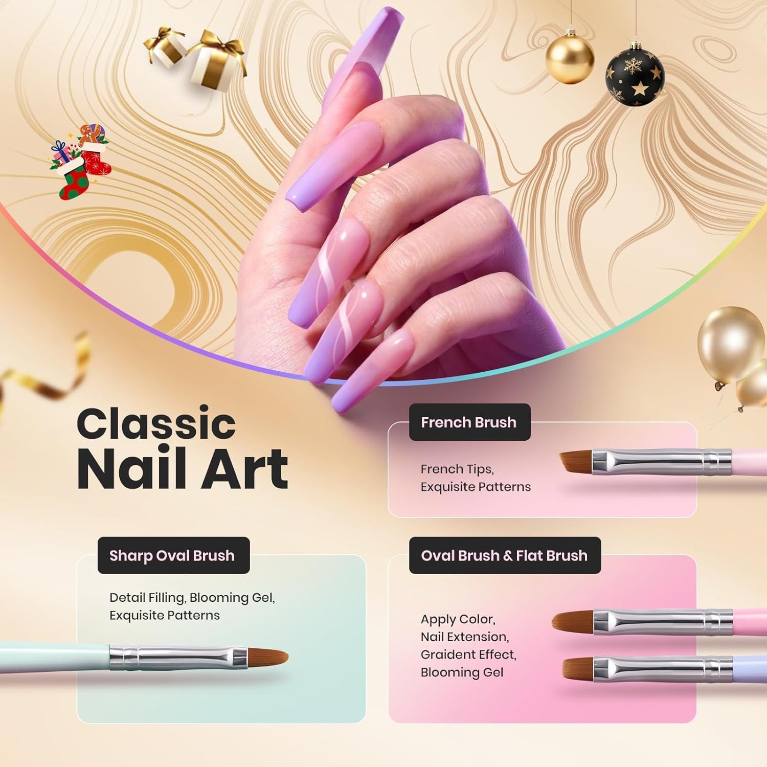Elegant 6-Piece Nail Art Brush Set with Wood Alloy Handles for DIY Manicures