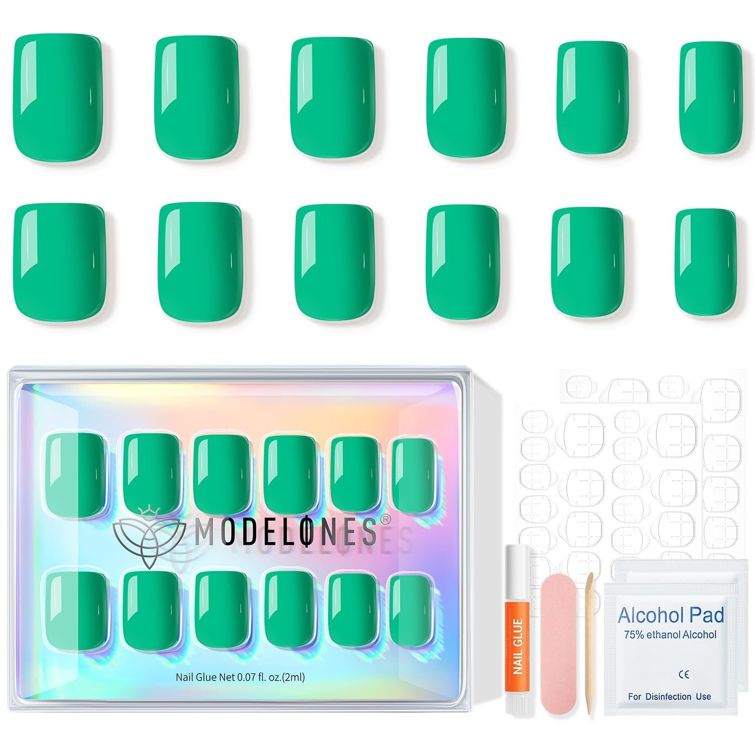 Durable & Stylish Green Press On Nails – 32Pcs Short Square for Effortless Glam