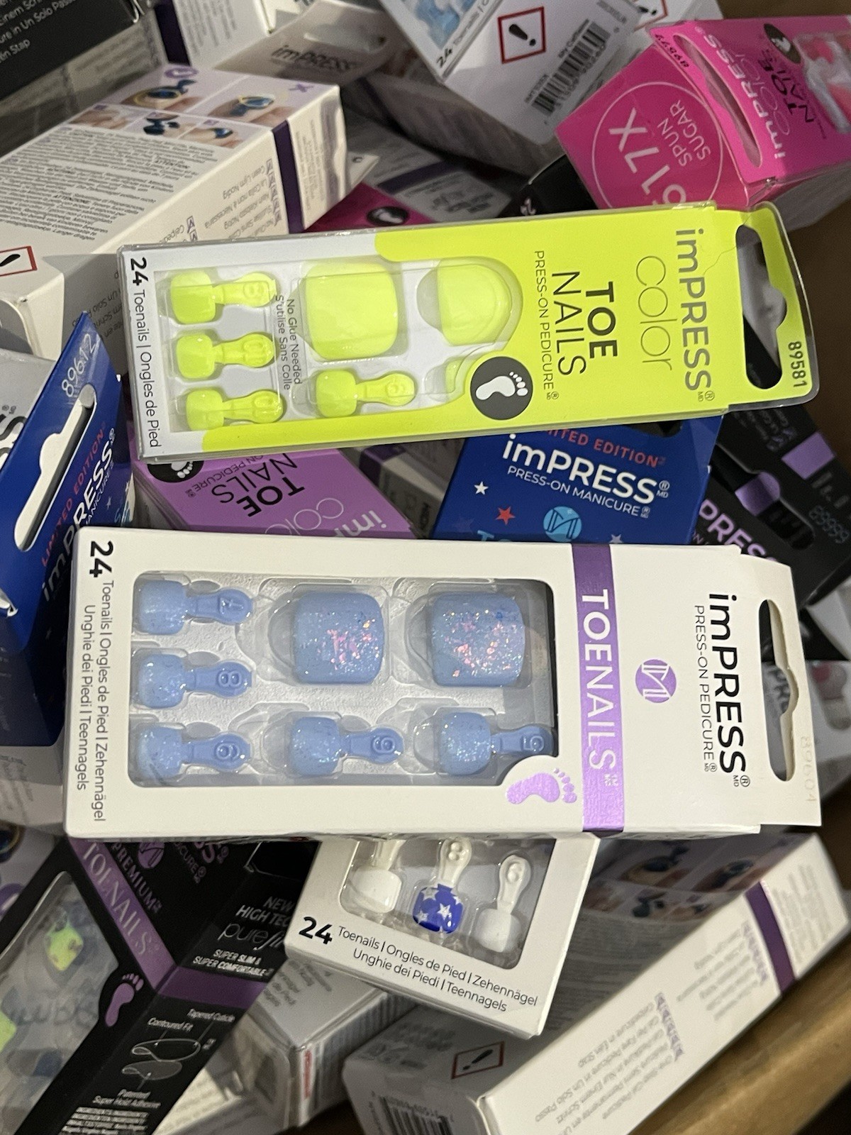 3 Random Packs of Impress Press-On Pedicure Toenails 24 Toe Nails Per Pack