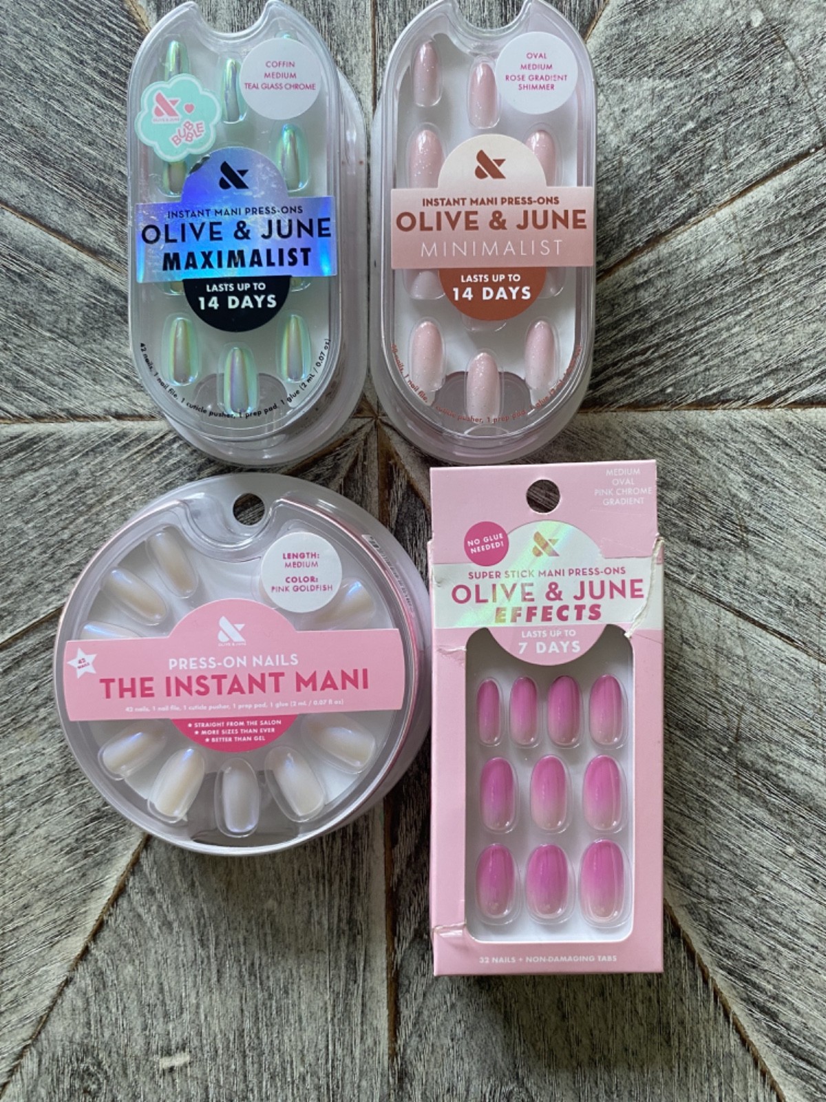 NEW! Olive & June Press-On Nails Lot of Four Pink Pastels Chrome FREE SHIPPING!!