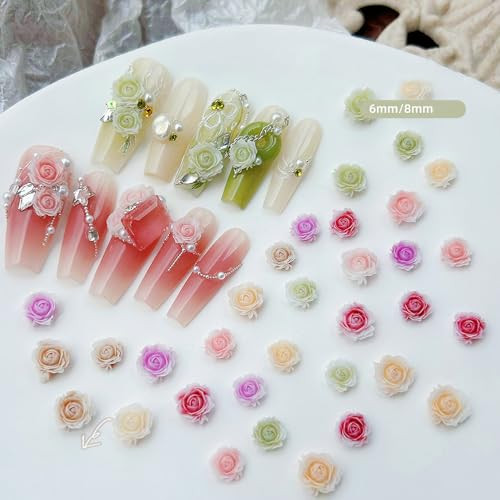 Flower Nail Charms, 100PCS 3D Flower Nail Art Gradient Red Pink Purple Green