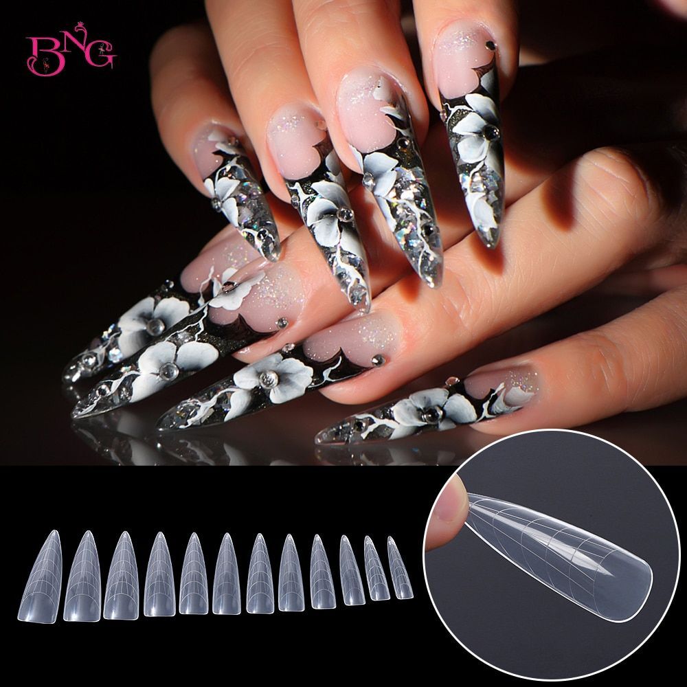 Nail Extension Form Tops -Stiletto Coffin Clear Dual False Tips Full Cover Forms