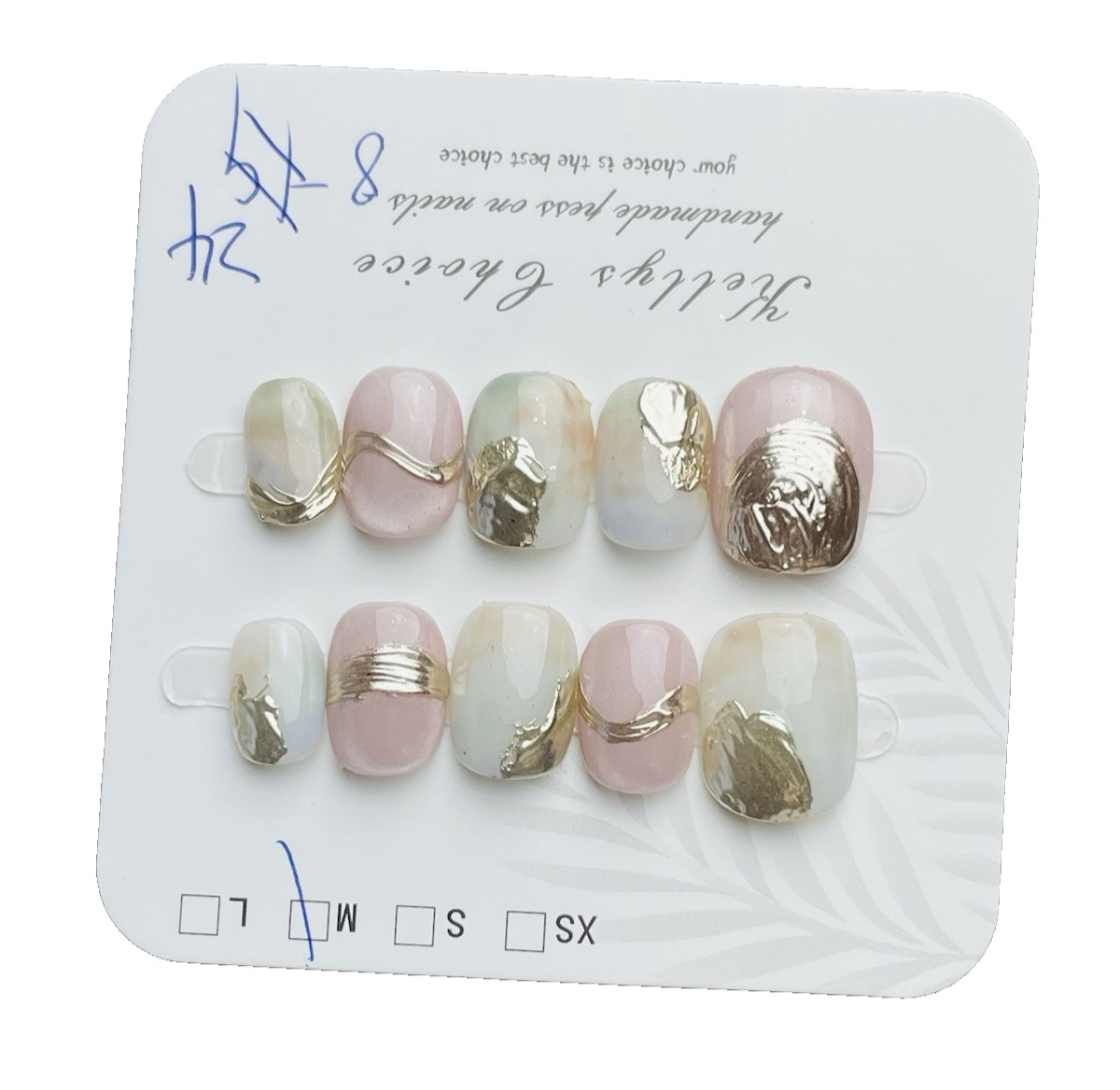 Premium Press On Nails Size MEDIUM, Super Short Length Oval Pink Gold Catseye
