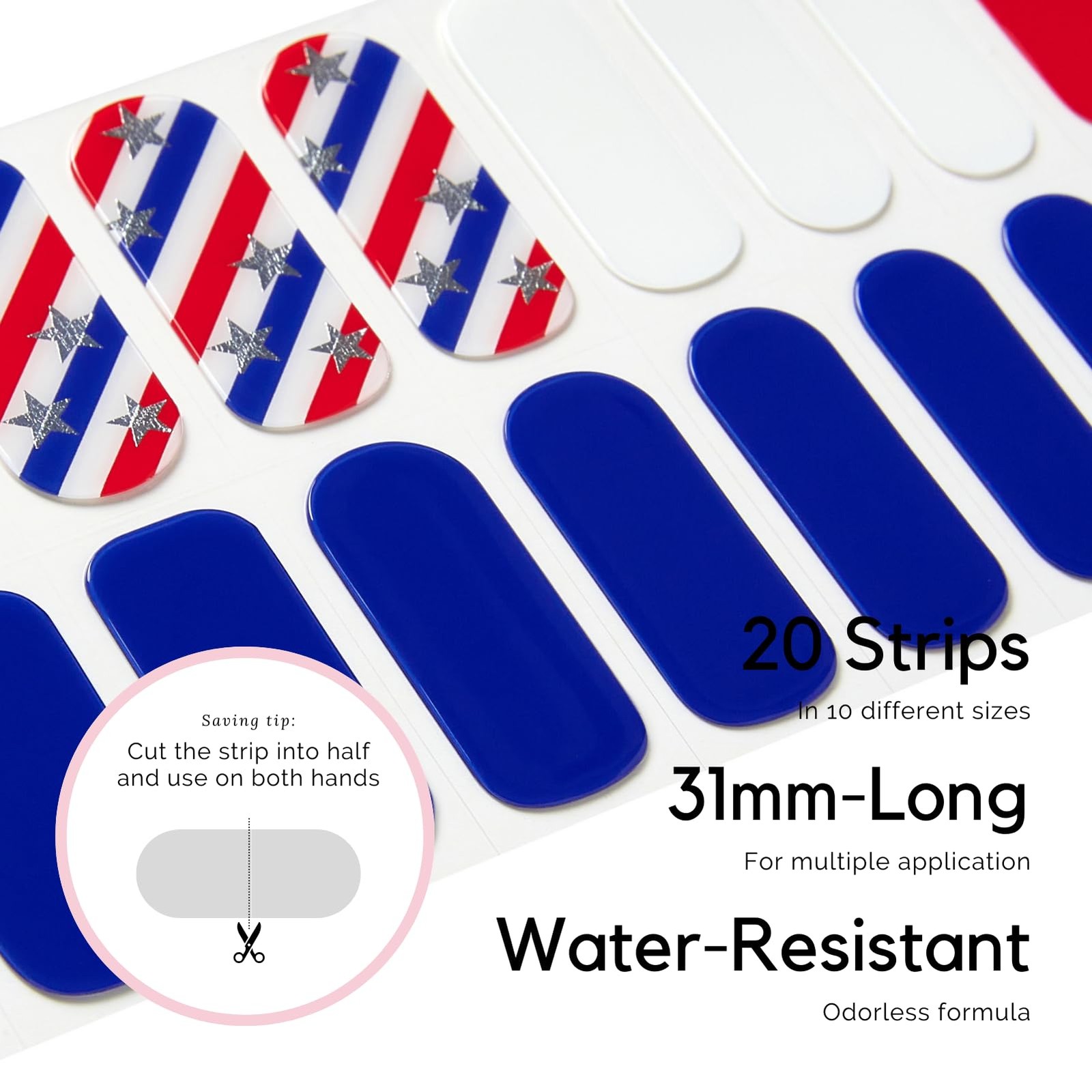 July 4 Semi Cured Gel Nail Strips – 20 Pcs Nail Stickers Extra Long Wraps wit…