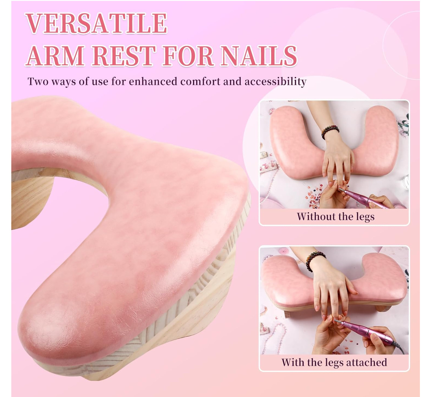 Arm Rest for Nails Tech, U-shaped Manicure Nail Arm Rest Stand (Pink)