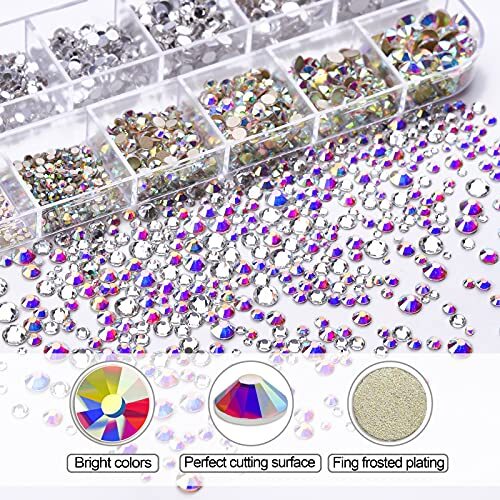 Nail Art Rhinestones Kit Nail Gems Ab Flatback Rhinestones Gems 2400pcs