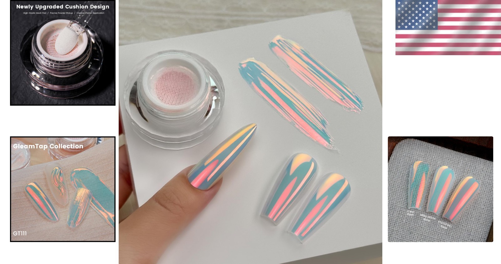 GleamTap Cushion Aurora Chrome Nail Powder -Mermaid Aurora Effect,Nail Art Gl…
