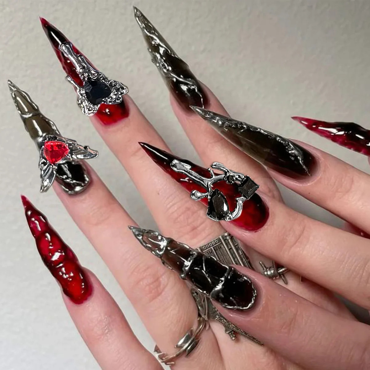 Y2K Retro 3D Cross Rhinestone Nail Charms Boxed Alloy Punk Nail Art Decoration