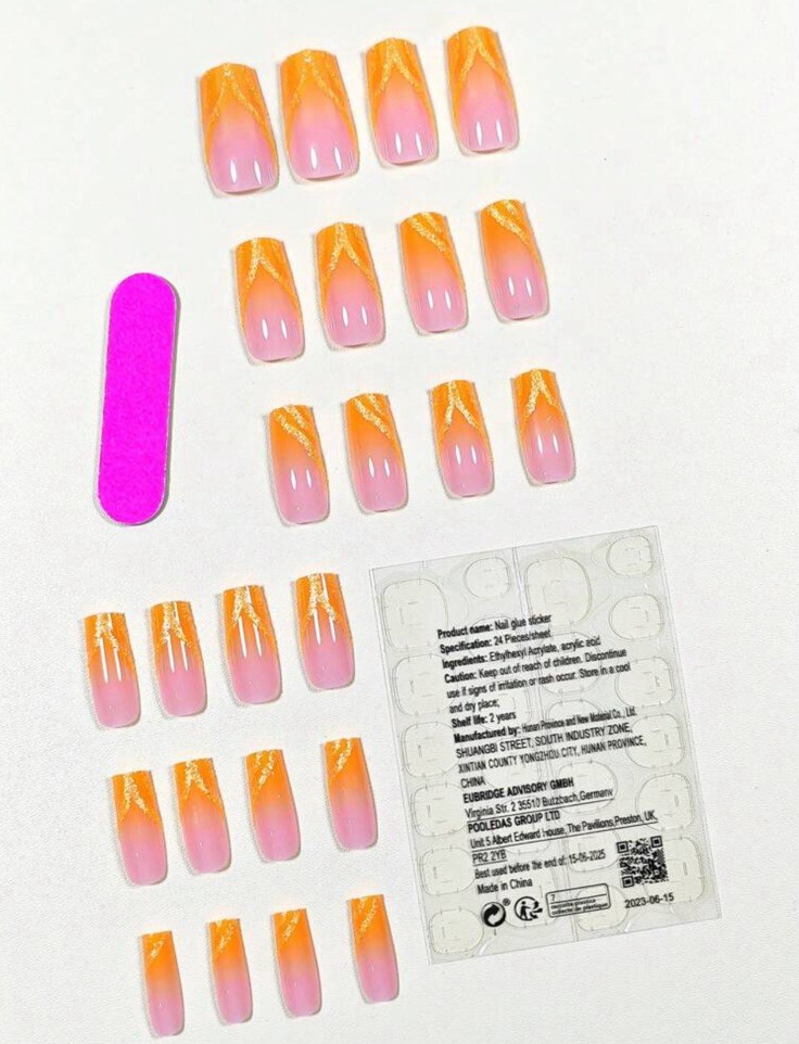 24pcs Long Coffin Shape Gradient Pink Striped French Style False Nails Set