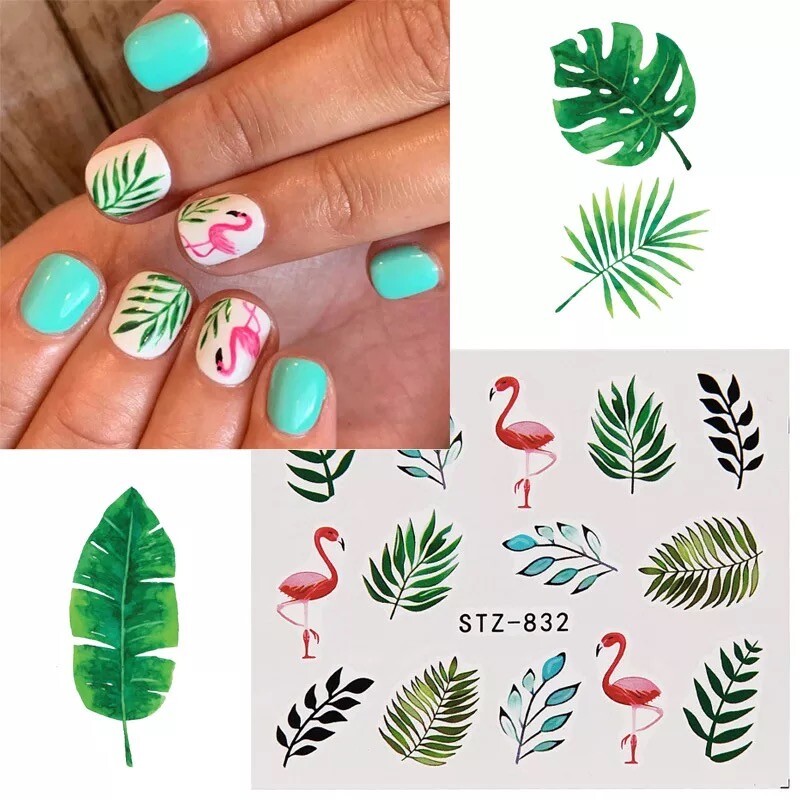 Nail Art Water Transfer Sticker Flower Leaves Butterfly Flamingo Bird Decals
