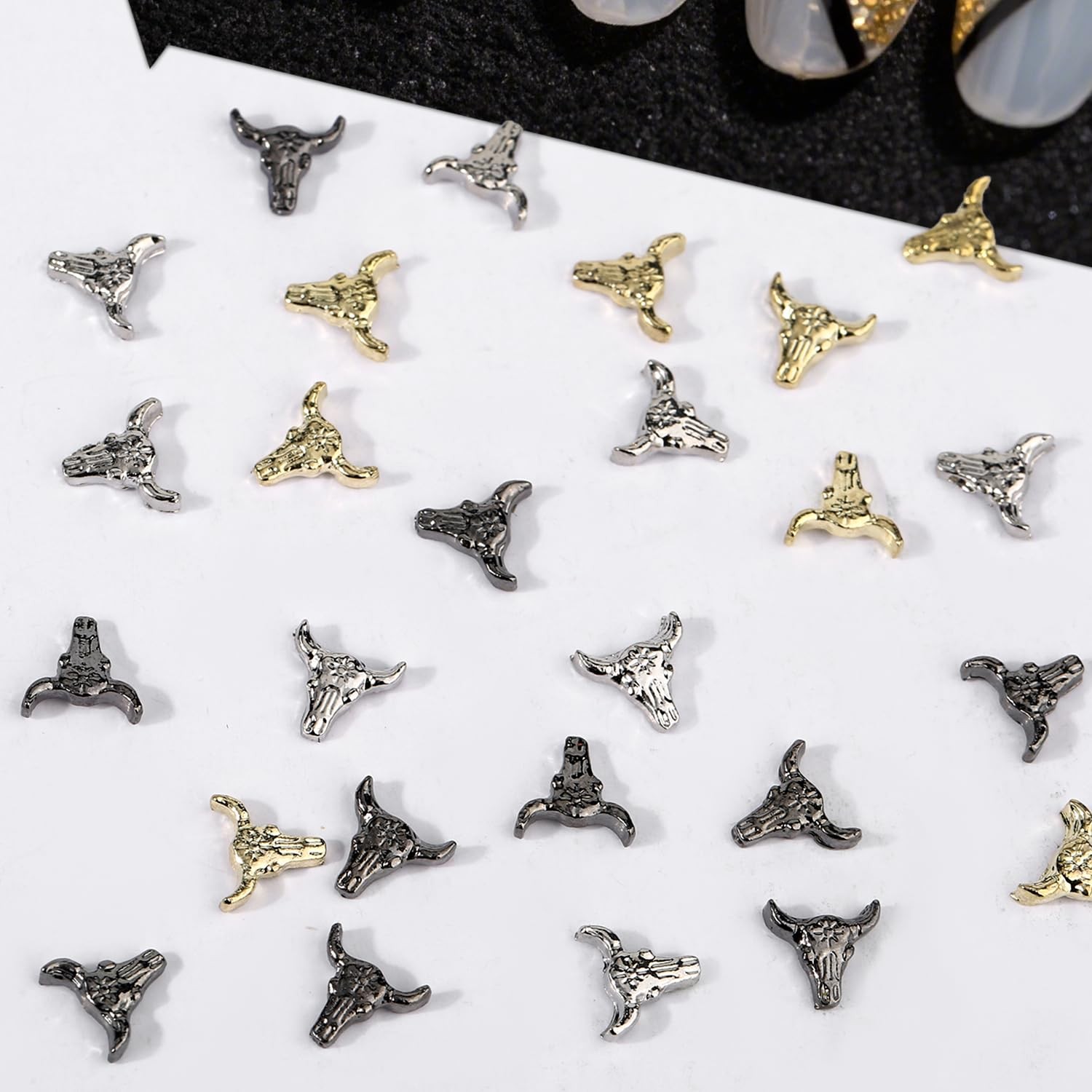 50 Pcs Western Cowboy Bull Head Nail Charms Gold Silver Black Mixed Colors