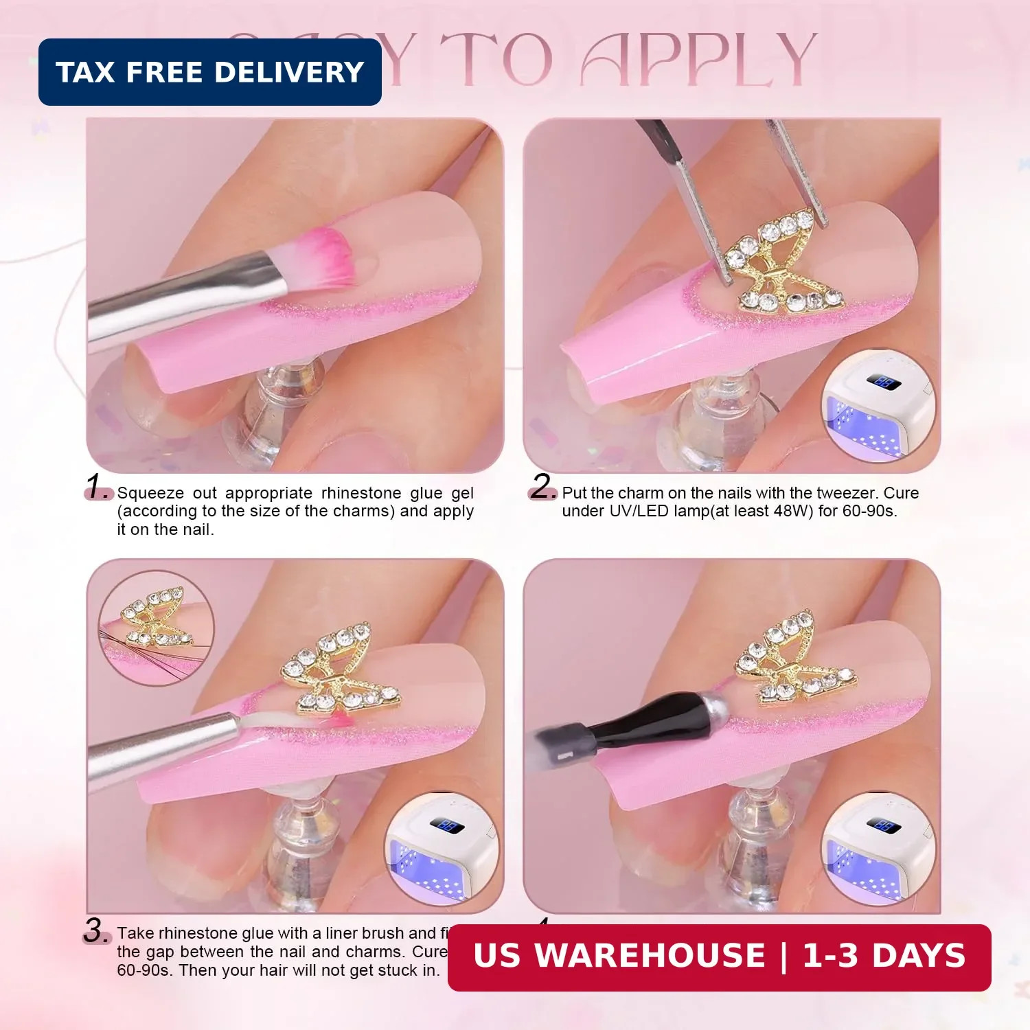 3D Nail Charms and Gems Set 9, 20PCS Chunky Butterfly Charms + 60PCS Coquette Na