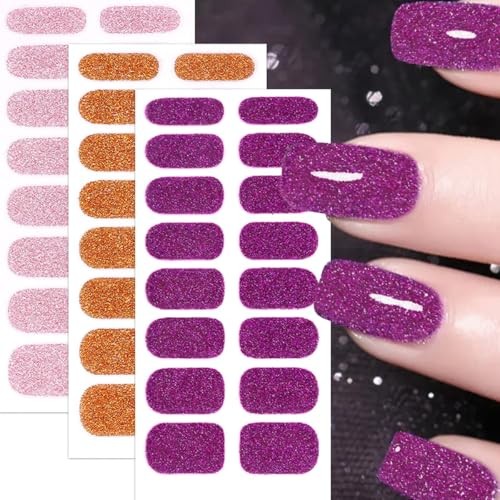 6 Sheets Nail Gel Stickers Multicolored Glitter Solid Color Nail Stickers-3