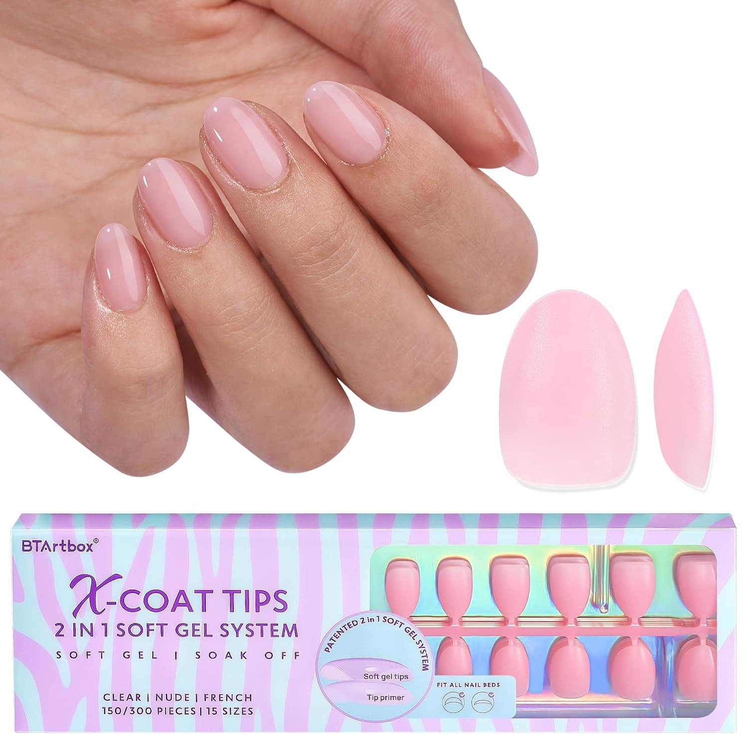 XCOATTIPS Natural Nail Tips Matte- Extra Short Almond Press on Nails Pink, Long