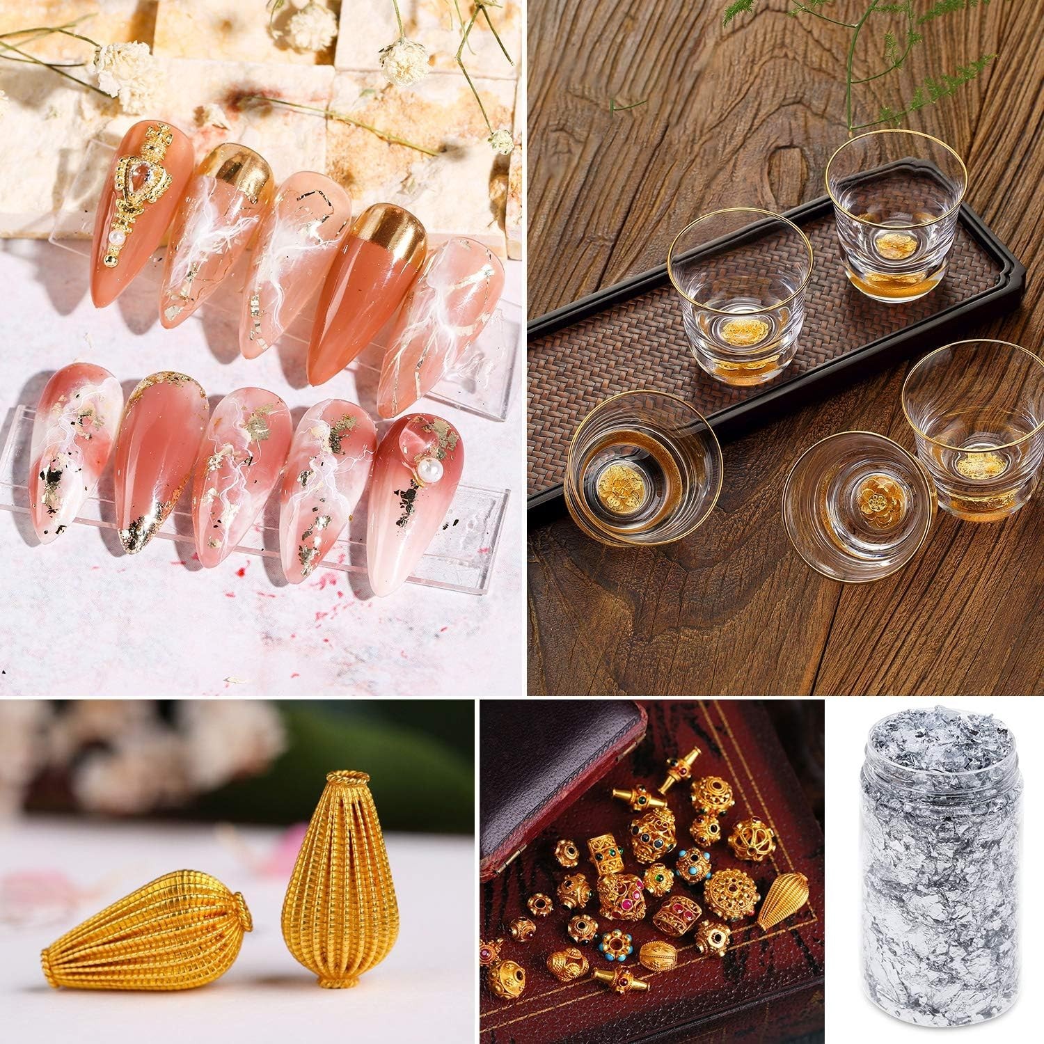 Luxury Metallic Gold Foil Flakes Kit for Crafting – Gold, Silver, Copper