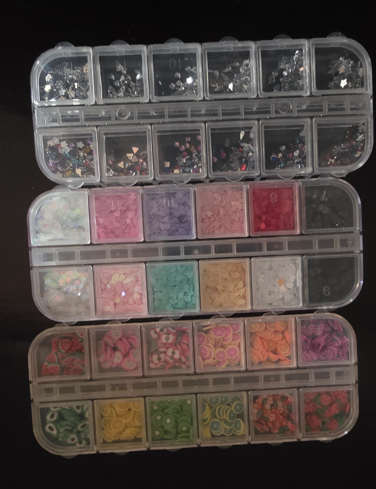 Mixed Set Multicolor Fruit Slice Polymer Clay Nail Art Charms in Storage Case
