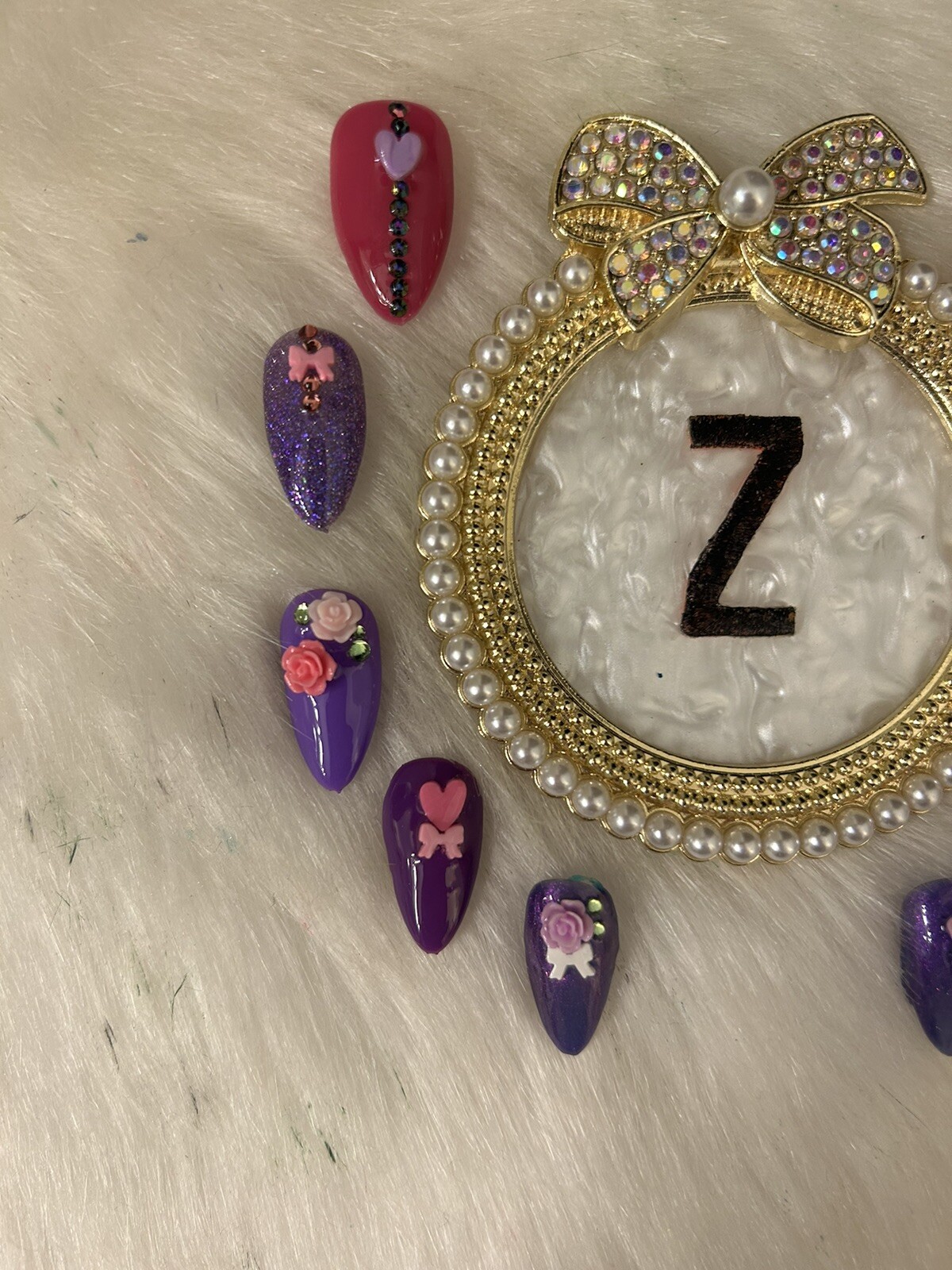 Z NAILZ! Handmade Set Of Shades Of Purple M Almond Press On Nails With Bling