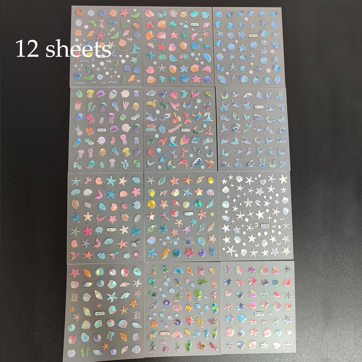 12Sheets Summer Nail Art Stickers Shell Starfish Cute Color