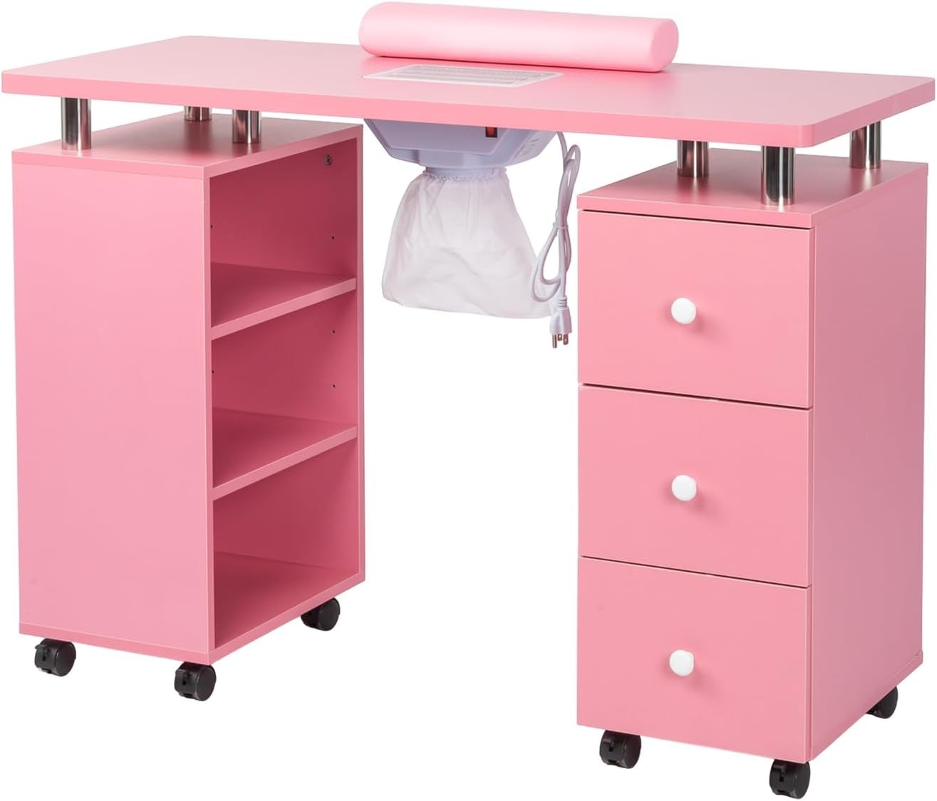 Manicure Table Nail Desk Beauty Salon Dust Collector+Wrist Pad+Storage Drawers