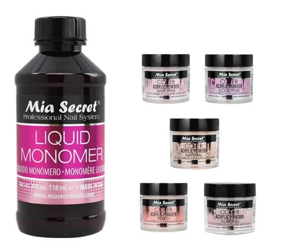 Mia Secret – Monomer 4 oz + COVER (Baby/Cool/Natural/Peach/Almond) – 1oz; 6pc