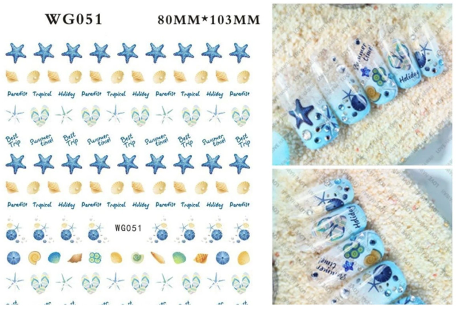 Summer Ocean Nail Stickers | Ocean Marin Life Nail Art Decals | Seashell Sea