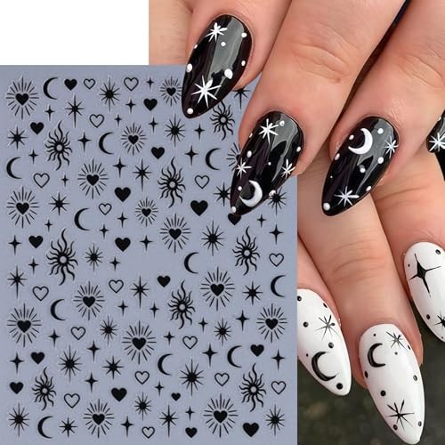 6 Sheets Gold Star Nail Stickers for Nail Art 3D Self Adhesive Moon star moon