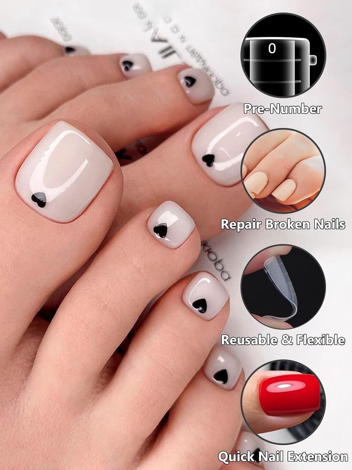 Poly Gel Nail Forms for Toes, Long Square Dual Forms, Toe Pedi Nail Extension…