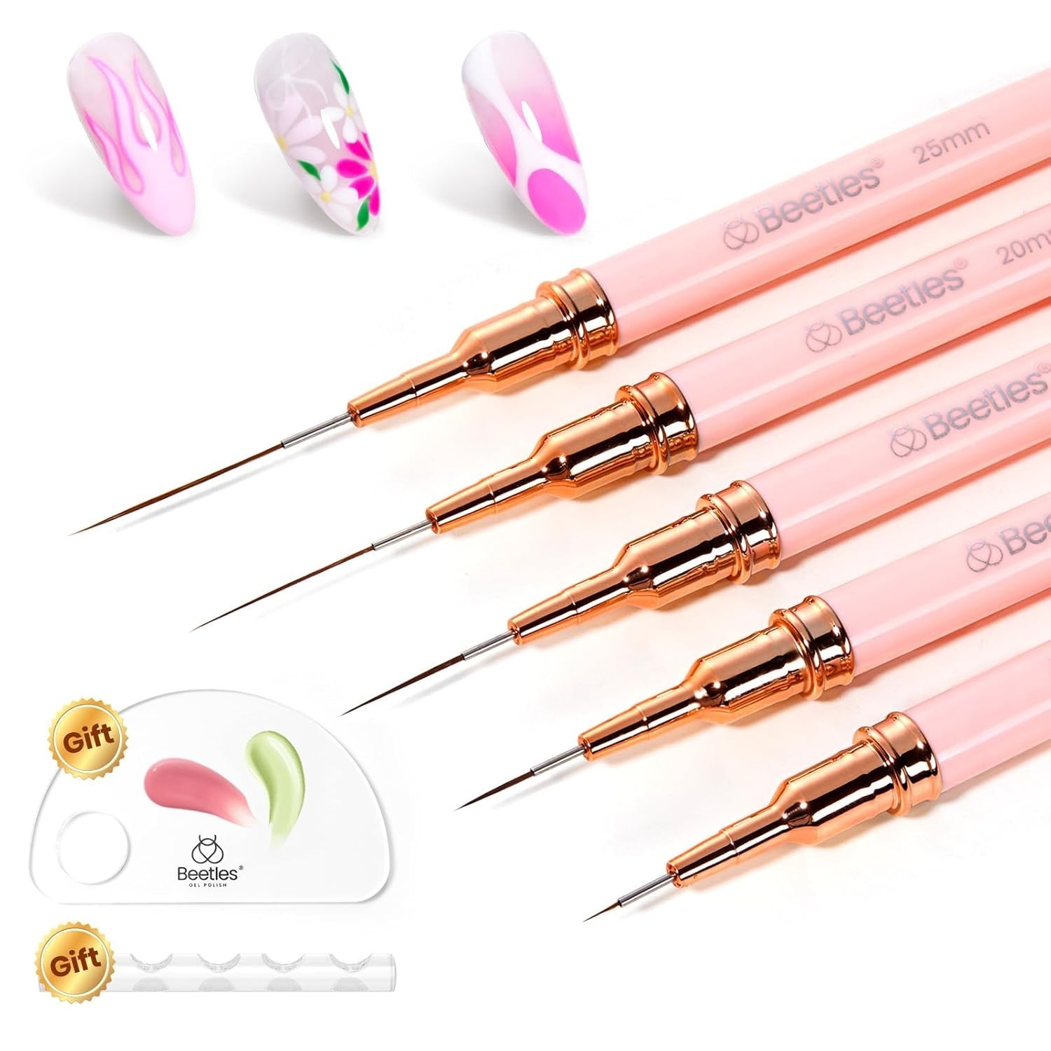 Beetles 5pcs Nail Art Brushes Set for Detailed Designs – Pink Liner Sizes 5-25mm