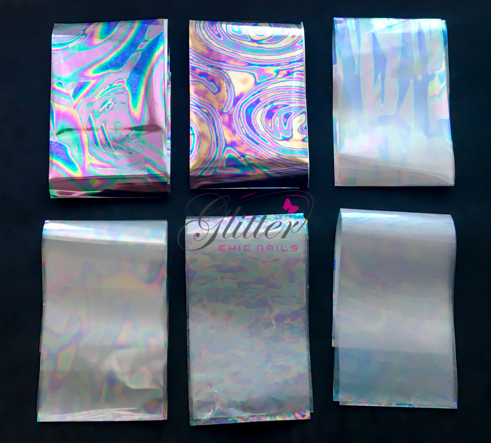 NAIL TRANSFER FOIL – 6 STUNNING COLOURS 5CM X 50CM LONG