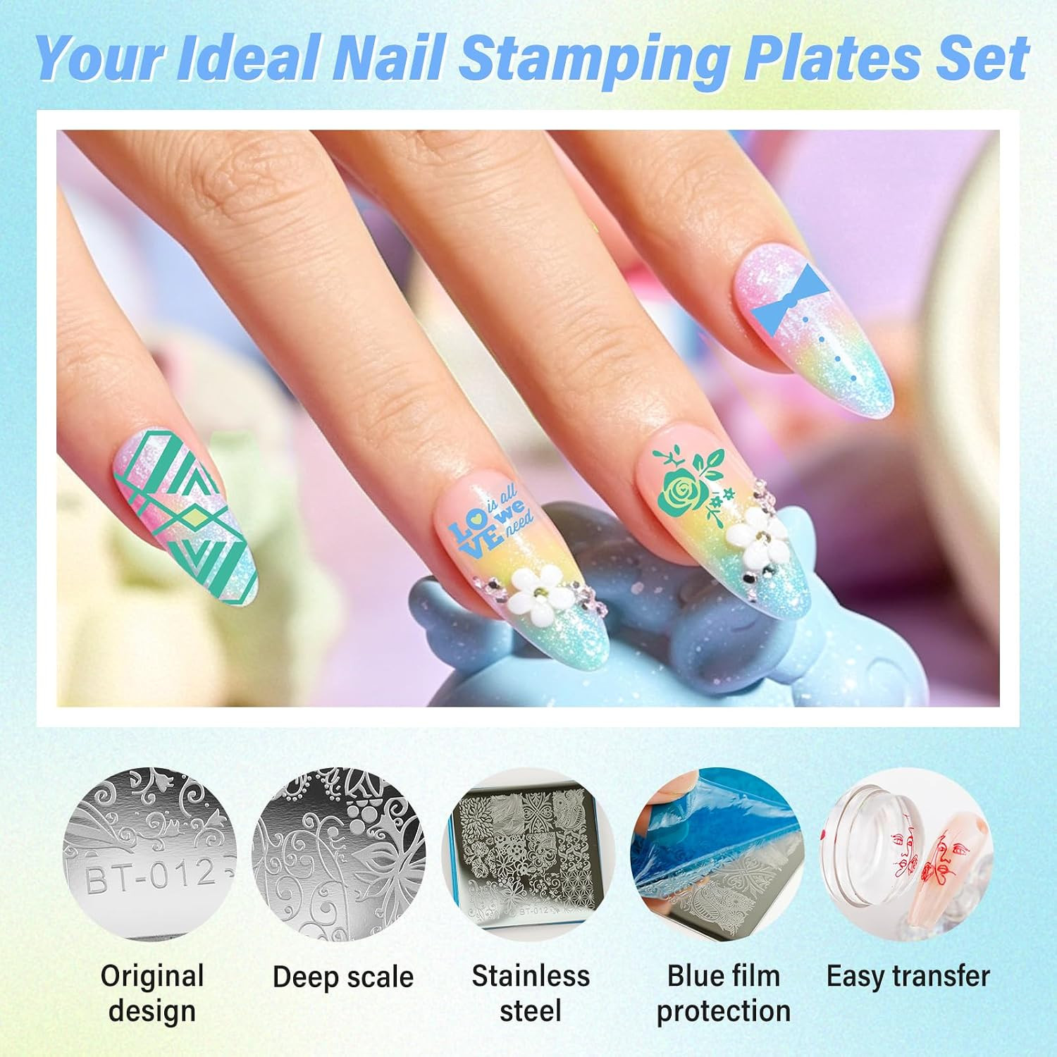 23Pcs Nail Stamping Plates Set 12 Templates 8 Polish Gel | Nail Stamping Kit Sta