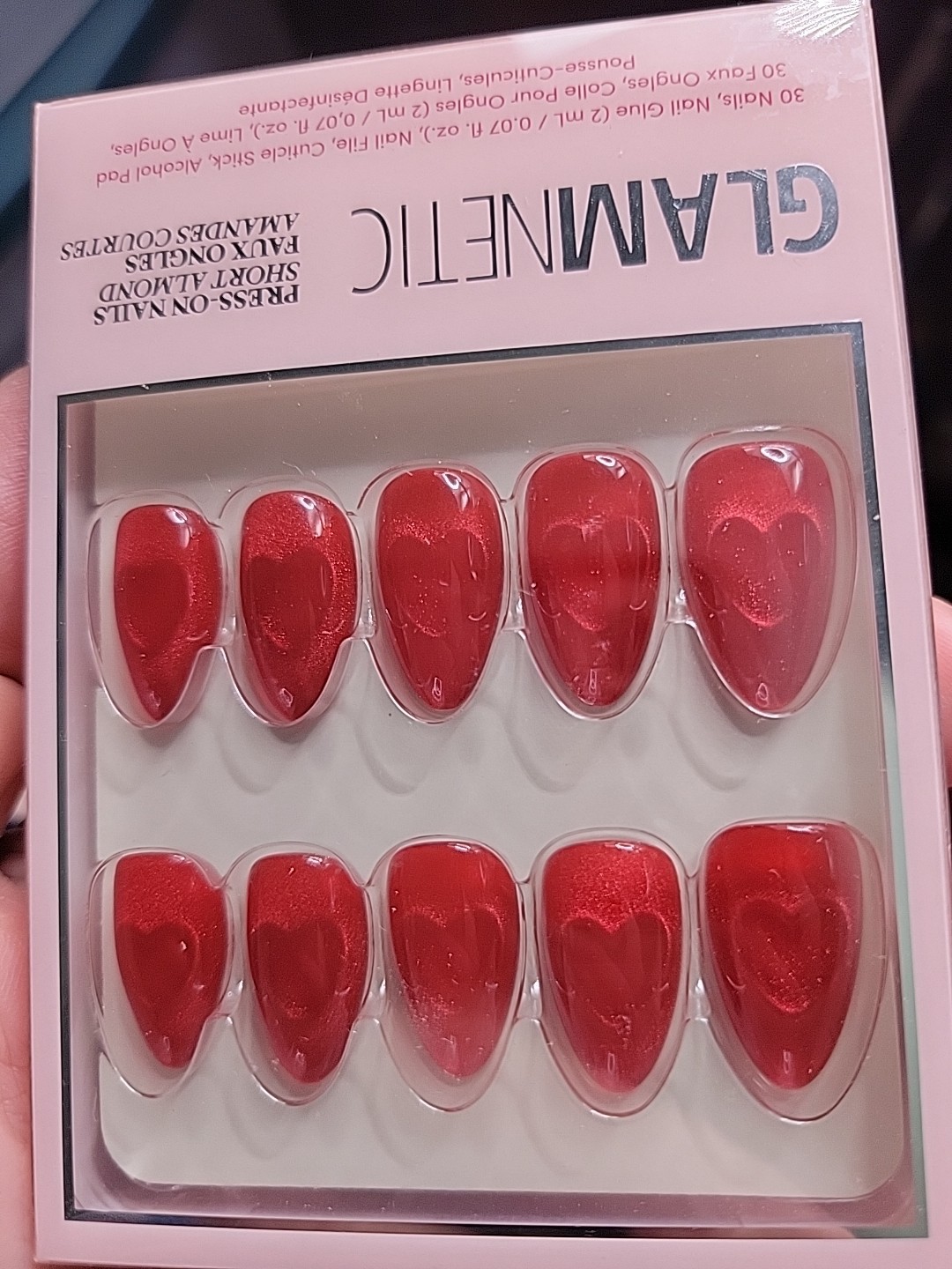Glamnetic Press-On Nails Love Me Red Hearts Short Almond 30 Count New Sealed Box
