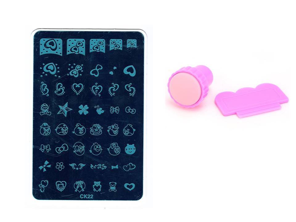 Nail Art Stamping Love Heart Mani Pedi Stencil Template Stamper Scraper Kit CK22