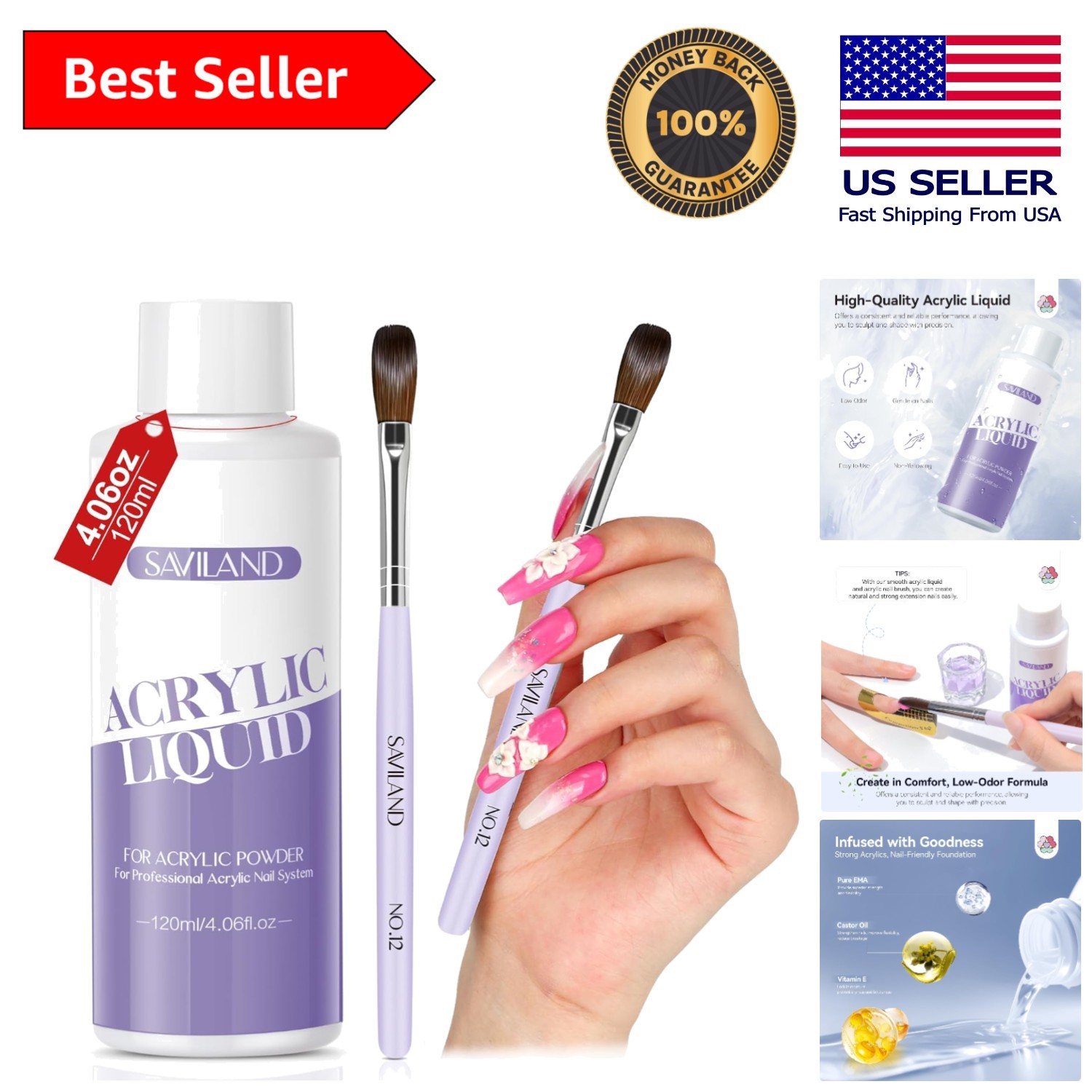 Healthy 4oz Monomer with Brush: Non-Yellowing Formula for Lasting Nails