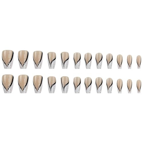Press on Nails Medium,Square Fake Nails,French Gradient Full Cover style17