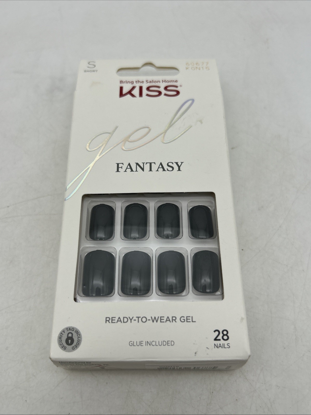 New KISS Gel Fantasy Nails Shiny Black Glue On Short Length, Square Shape