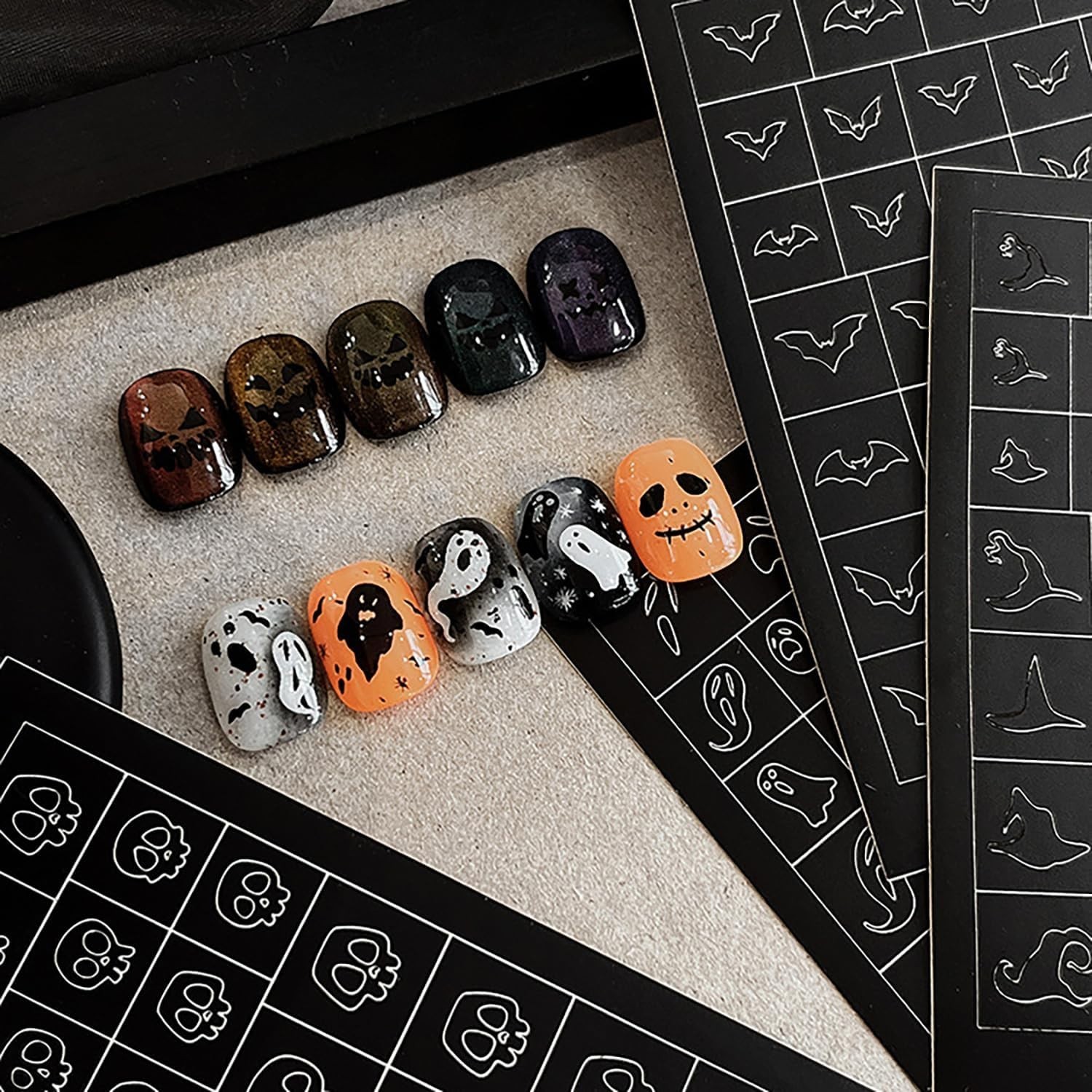 Halloween Airbrush Stencils Nail Sticker, Skull Ghost Bat Nail Art Stickers Nail