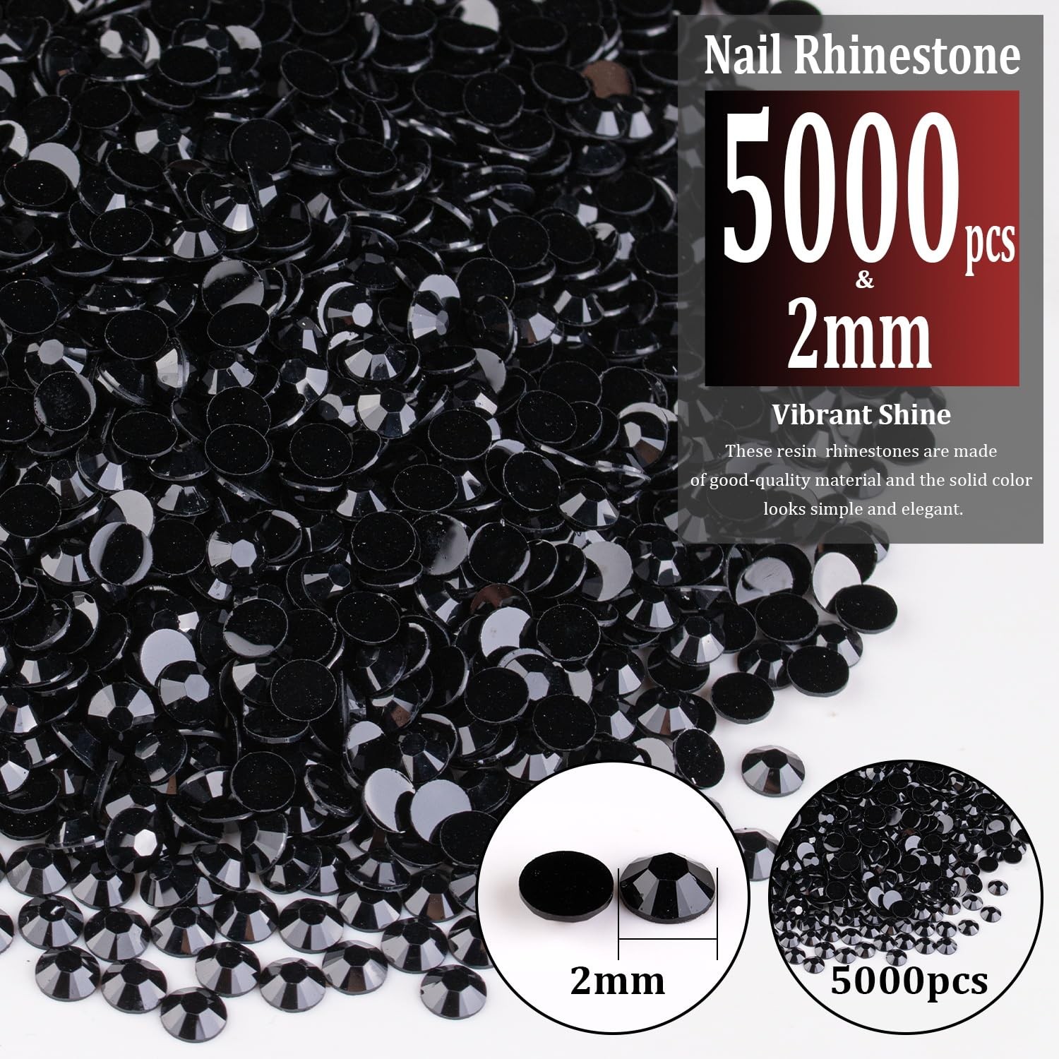 5000pcs 2mm Resin Rhinestones Bulk, Black Flatback Round Jelly Rhinestones Be…