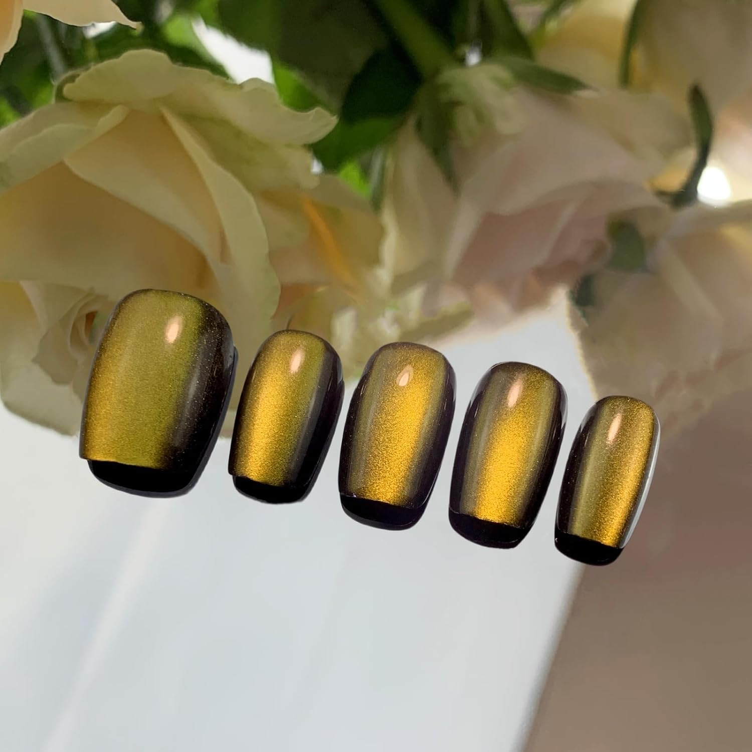Cat’S Eye Press on Nails (30PCS；SIZE：XS-S-M), Short Square Fake Nails, Handmade