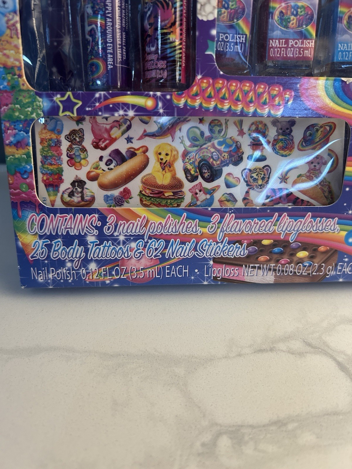 Lisa Frank BFF Beauty Set Lip Gloss Nail Polish Tattoos Nail Stickers Flaw Read