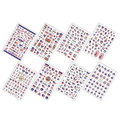 8 Sheets 4th of July Nail Stickers – USA Flag 3D Self Independence Day