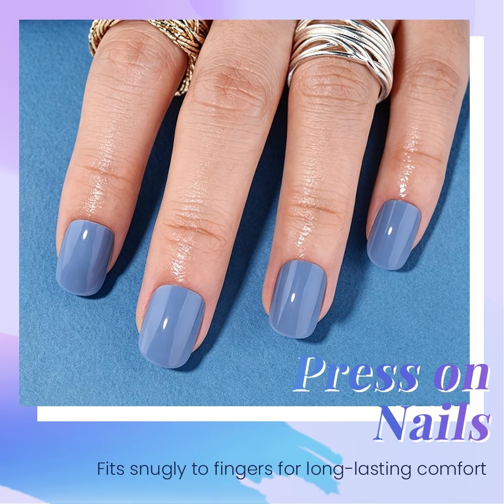 evpct Short Squoval Baby Blue Press on Nails