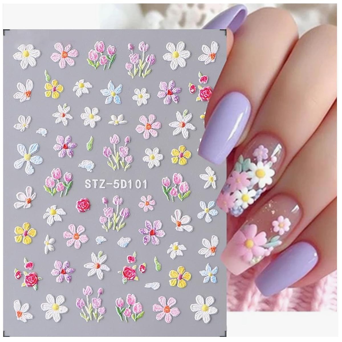 3D Floral Nail Art Stickers – Self-Adhesive Decals for Nail Design
