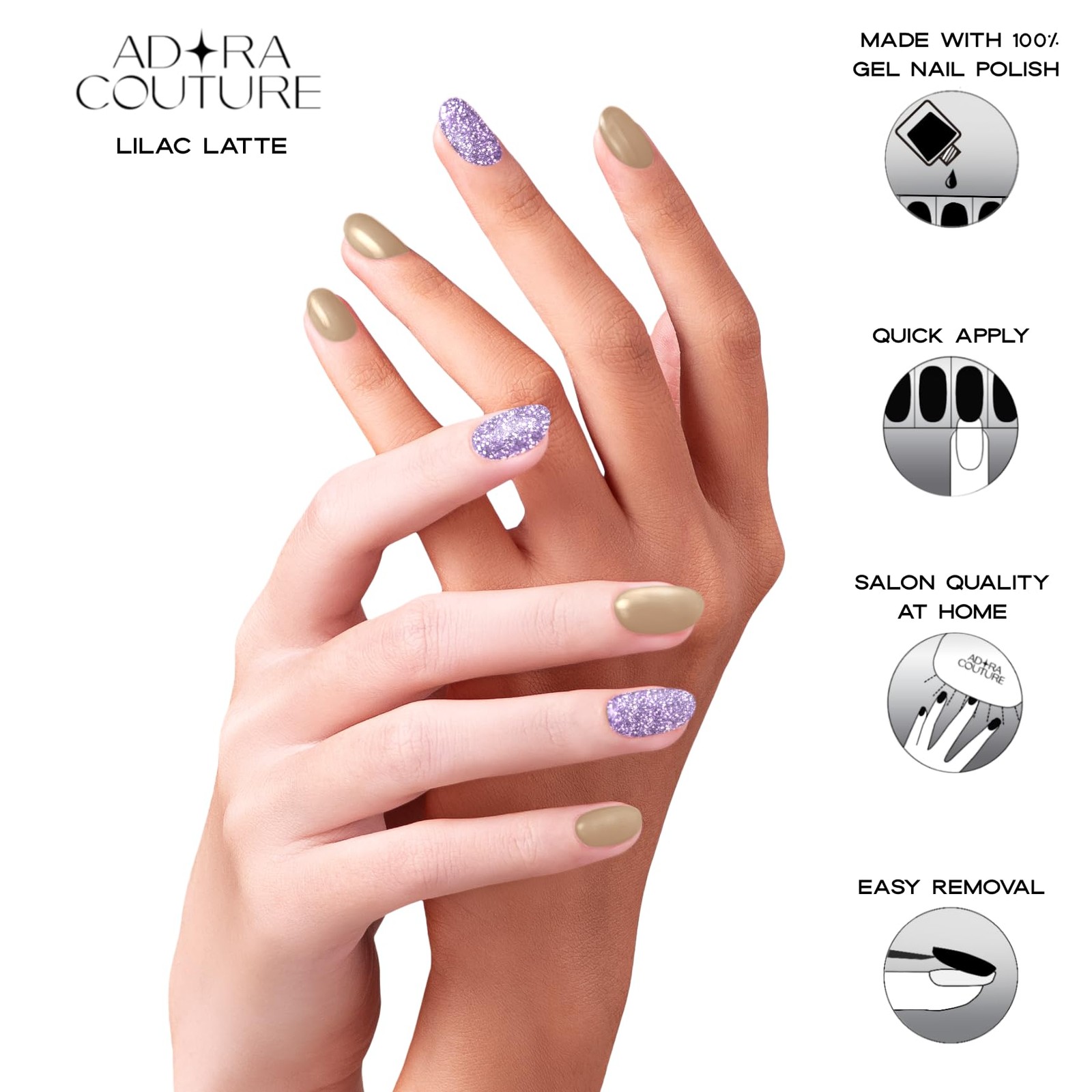 Semi Cured Nail Strips – Nude Glitter – 30 Pieces UV Nail Wrap Kit with Prep …
