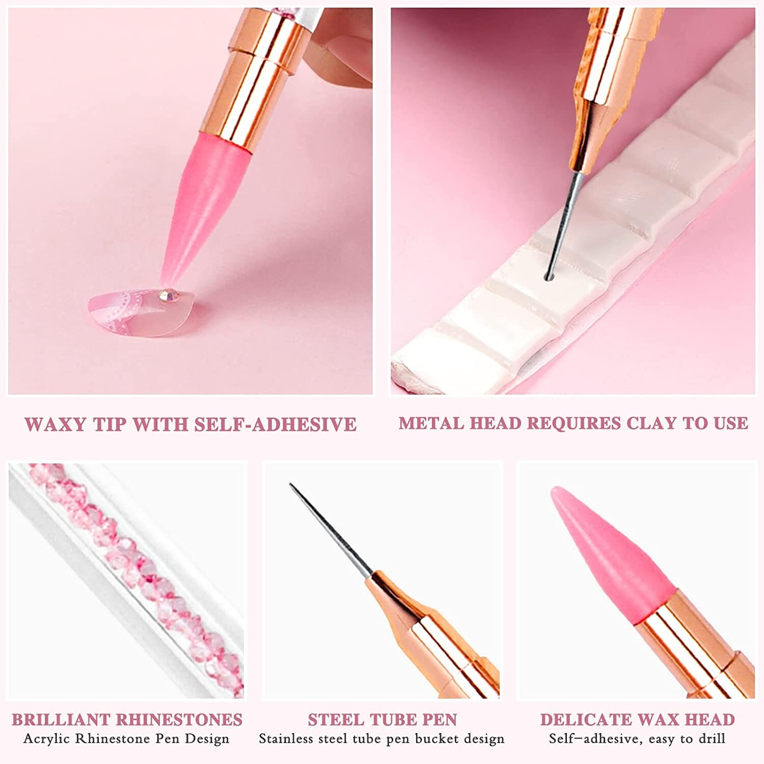 Dual End Rhinestone Pen Tool Wax Tip Dotting Pen Picker Gems Crystal Applicator