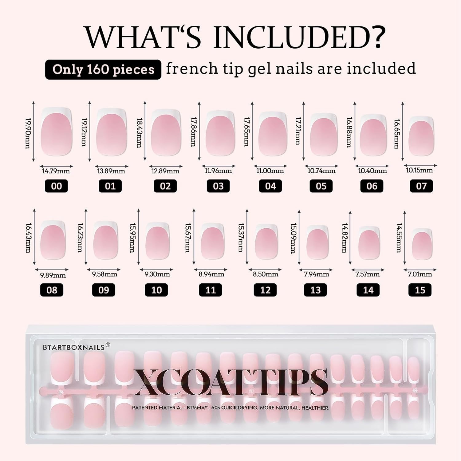 XCOATTIPS 160 Pink Square Soft Gel French Tip Nails with Primer & Base