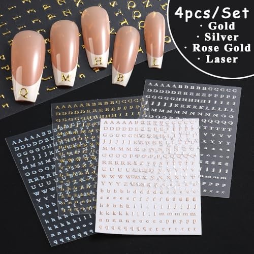 Letters Nail Art Stickers English Metallic Gold Silver English Alphabet Letters