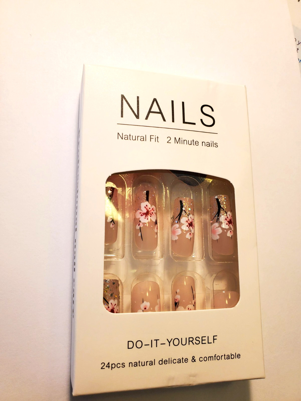 Cherry Blossom Press on Nails, 24 long with adhesive tabs